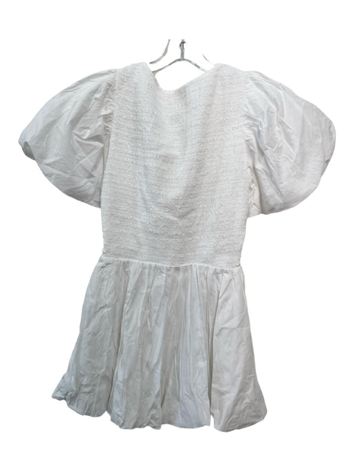 Cleobella Size S White Cotton V Neck Short Puff Sleeve Smocked Back Dress White / S