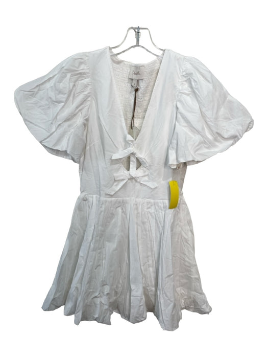 Cleobella Size S White Cotton V Neck Short Puff Sleeve Smocked Back Dress White / S