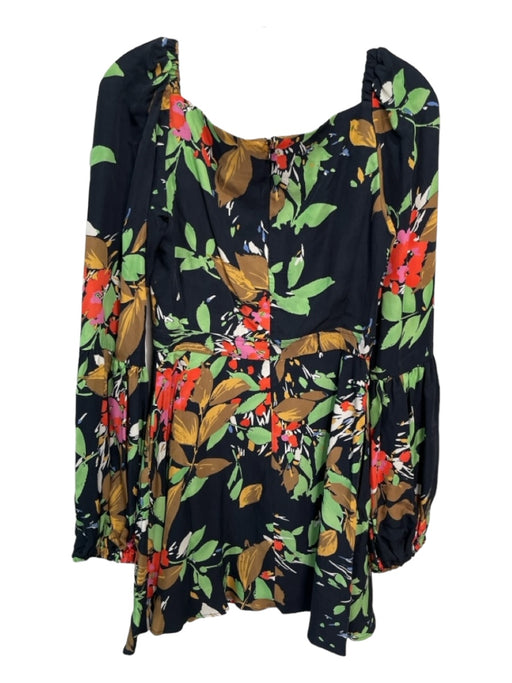 Autumn Adeigbo Size 4 Black Red Green Cupro Floral Square Neck Long Sleeve Dress Black Red Green / 4