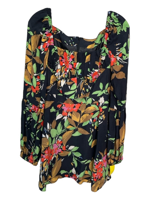 Autumn Adeigbo Size 4 Black Red Green Cupro Floral Square Neck Long Sleeve Dress Black Red Green / 4