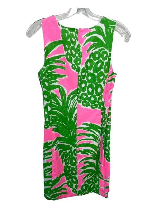 Lilly Pulitzer Size 2 Pink & Green Cotton Floral 1/4 Zip Sleeveless Dress Pink & Green / 2
