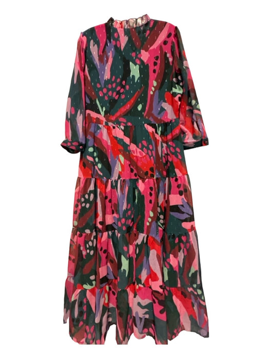 Crosby Size Est M Green & Pink Polyester Blend Long Sleeve Metallic Maxi Dress Green & Pink / Est M