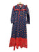 Ro's Garden Size M Navy & Red Cotton Long Sleeve Ruffle Collar Flowers Dress Navy & Red / M