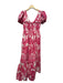 Farm Rio Size M Magenta & White Cotton Short Balloon Sleeve Botanical Maxi Dress Magenta & White / M