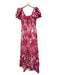 Farm Rio Size M Magenta & White Cotton Short Balloon Sleeve Botanical Maxi Dress Magenta & White / M