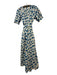 Compania Fantastica Size M Blue & White Cotton Short Balloon Sleeve V Neck Dress Blue & White / M