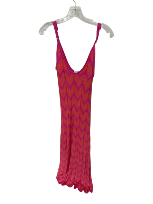 Karlie Size L Pink & Orange Viscose Spaghetti Strap Knit Chevron Maxi Dress Pink & Orange / L