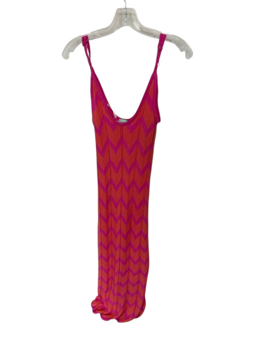 Karlie Size L Pink & Orange Viscose Spaghetti Strap Knit Chevron Maxi Dress Pink & Orange / L