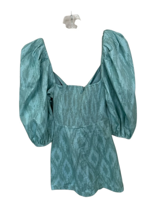 Alexis Size XS Teal & Brown Cotton 3/4 Balloon Sleeve Chevron Back Zip Dress Teal & Brown / XS