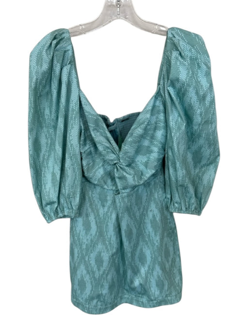 Alexis Size XS Teal & Brown Cotton 3/4 Balloon Sleeve Chevron Back Zip Dress Teal & Brown / XS