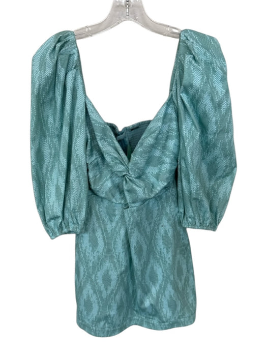 Alexis Size XS Teal & Brown Cotton 3/4 Balloon Sleeve Chevron Back Zip Dress Teal & Brown / XS