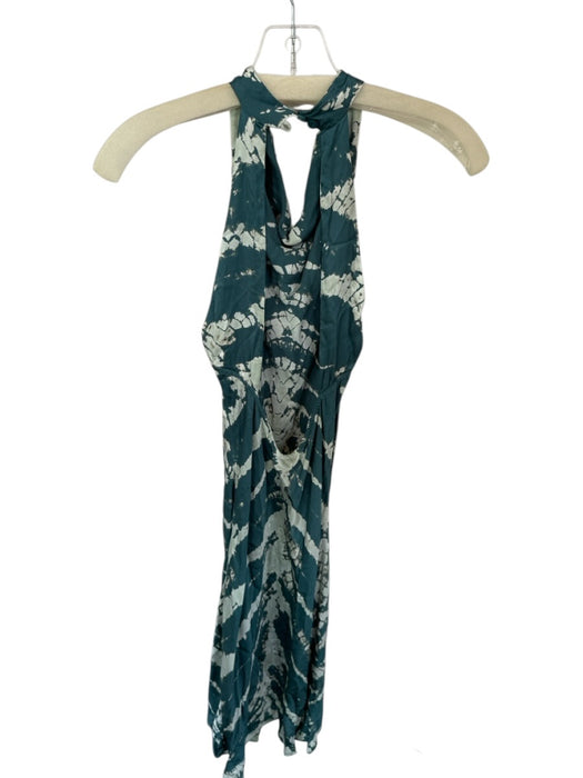 Young Fab & Broke Size S Teal & Green Viscose Blend Halter Neck Tie Dye Dress Teal & Green / S