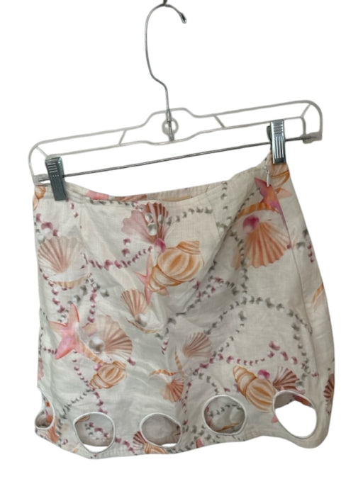 Cin Cin Size M Cream & pink Linen Side Zip sea shell Cut Outs Mini Skirt Cream & pink / M