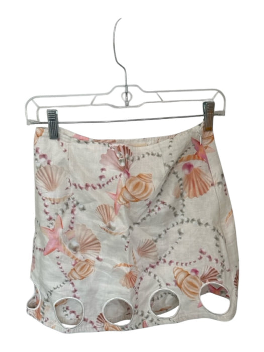 Cin Cin Size M Cream & pink Linen Side Zip sea shell Cut Outs Mini Skirt Cream & pink / M