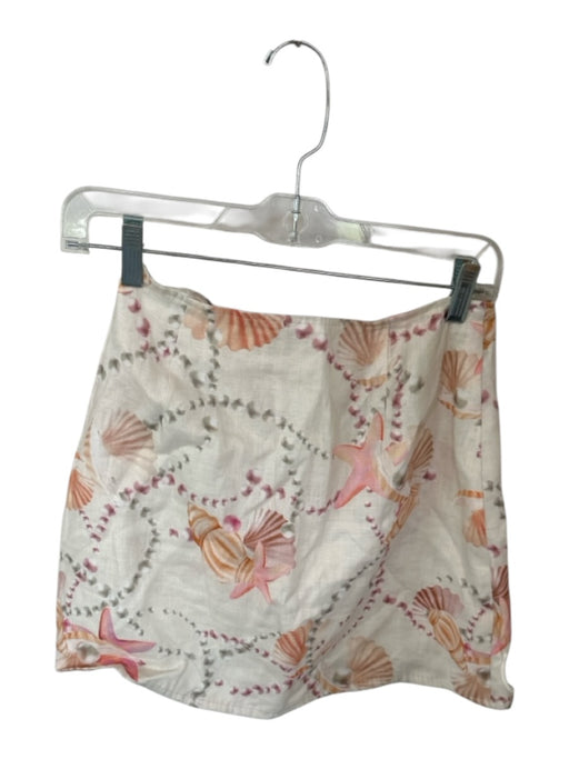 Cin Cin Size M Cream & pink Linen Side Zip sea shell Cut Outs Mini Skirt Cream & pink / M