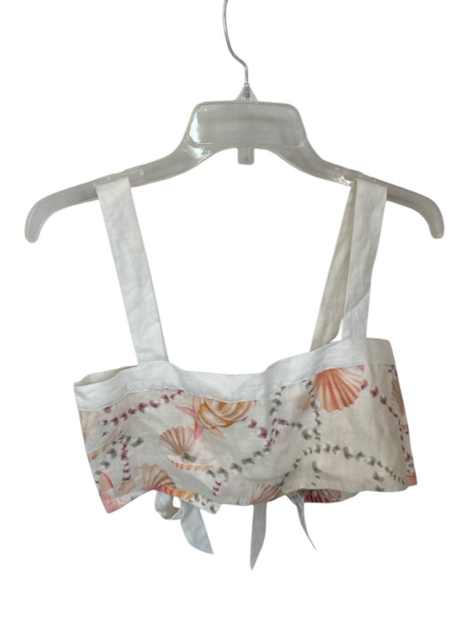 Cin Cin Size M Cream & pink Linen Sleeveless Seashells Back Tie Cropped Top Cream & pink / M