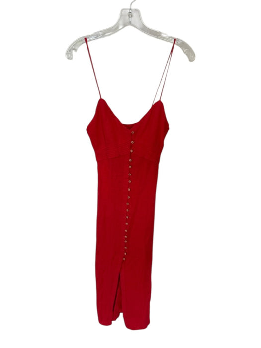 Zara Size XS Red Linen Spaghetti Strap Lace Trim Button Down Maxi Dress Red / XS