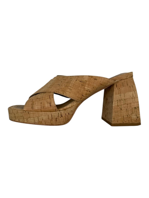 Dolce Vita Shoe Size 7 Tan Cork Block Heel Cross Over Square Toe Sandals Tan / 7