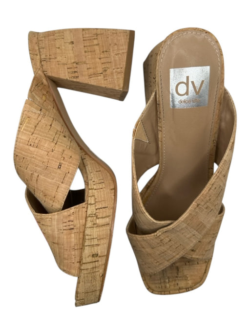 Dolce Vita Shoe Size 7 Tan Cork Block Heel Cross Over Square Toe Sandals Tan / 7