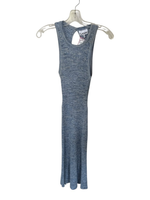 Ganni Size S Blue Wool Sleeveless Ribbed Maxi Dress Blue / S