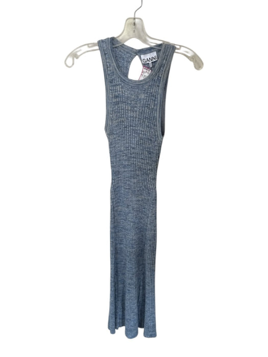 Ganni Size S Blue Wool Sleeveless Ribbed Maxi Dress Blue / S