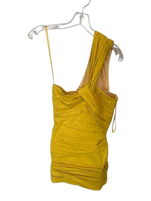 A.L.C. Size 4 Yellow Linen Blend One Shoulder Pleated Side Zip Dress Yellow / 4