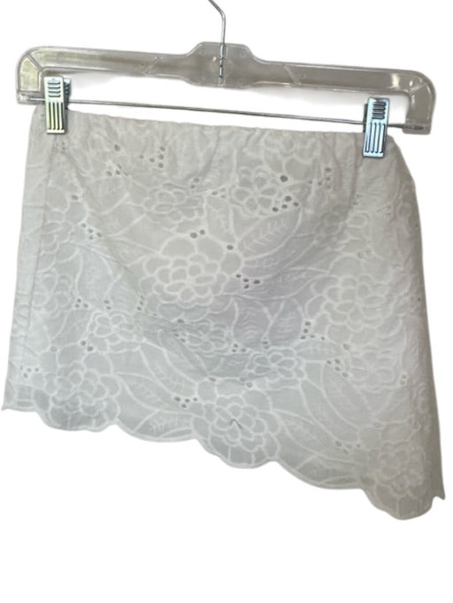 Steve Madden Size L White Cotton Strapless Flowers Embroidered Cropped Top White / L