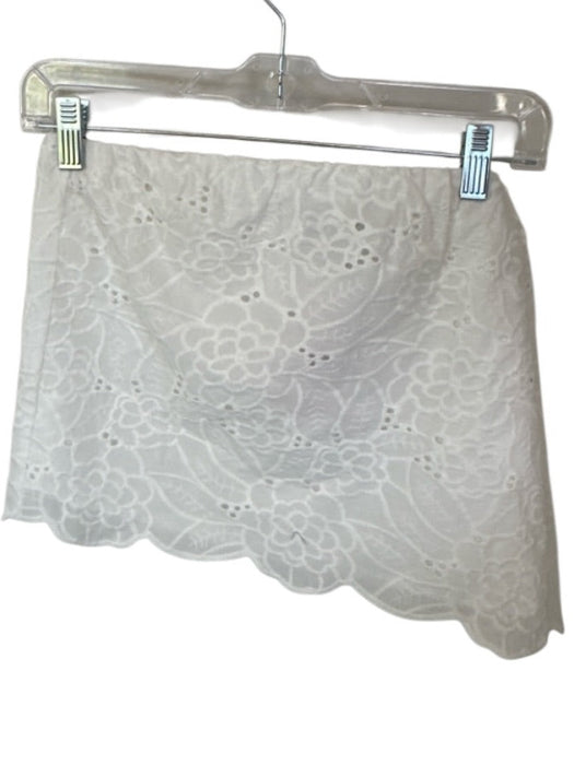 Steve Madden Size L White Cotton Strapless Flowers Embroidered Cropped Top White / L
