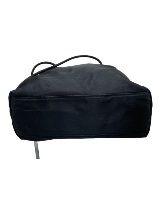 Prada Black Tessuto Nylon Silver Tone Metal Zip Top Interior Pocket Tote Bag Black