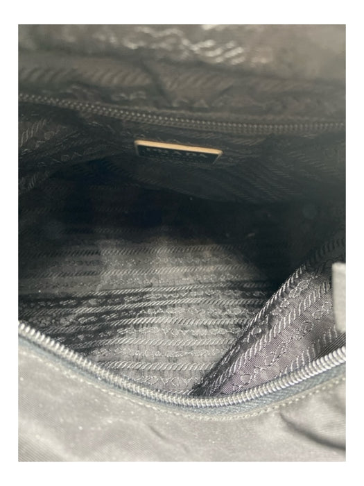 Prada Black Tessuto Nylon Silver Tone Metal Zip Top Interior Pocket Tote Bag Black