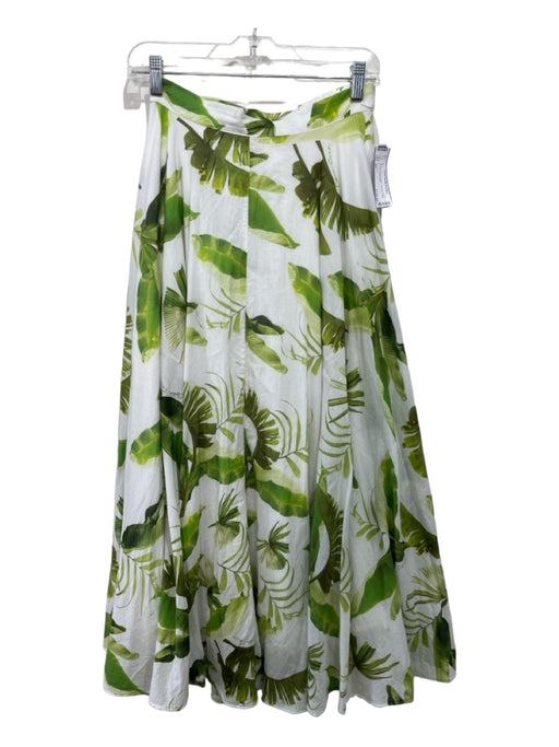 Cara Cara Size XS White & Green Cotton Leaf Print Back Zip Maxi Skirt White & Green / XS