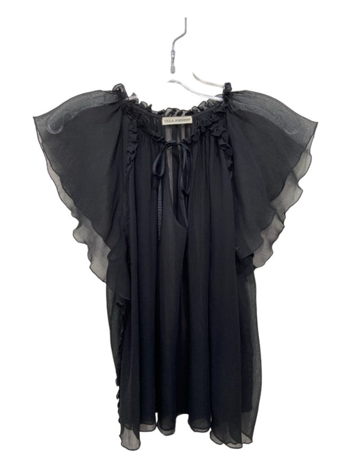 Ulla Johnson Size 4 Black Silk Chiffon Short Bell Sleeve V Neck Top Black / 4