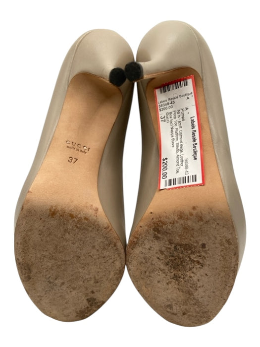 Gucci Shoe Size 37 Oatmeal Beige Leather Peep Toe Platform Stiletto Pumps Oatmeal Beige / 37