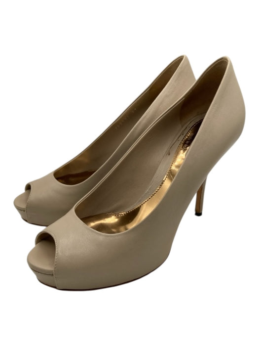 Gucci Shoe Size 37 Oatmeal Beige Leather Peep Toe Platform Stiletto Pumps Oatmeal Beige / 37