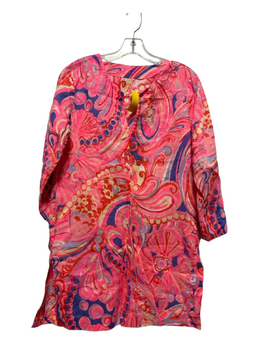 Lilly Pulitzer Size S Pink & Navy Linen Long Sleeve V Neck Dress Pink & Navy / S