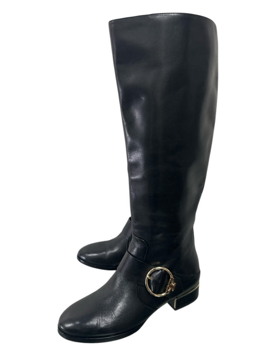 Tory Burch Shoe Size 6.5 Black Leather Flat Gold Hardware Knee High Boots Black / 6.5