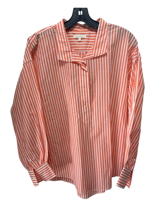 Ann Mashburn Size S Orange & White Cotton Striped Half Button Long Sleeve Top Orange & White / S