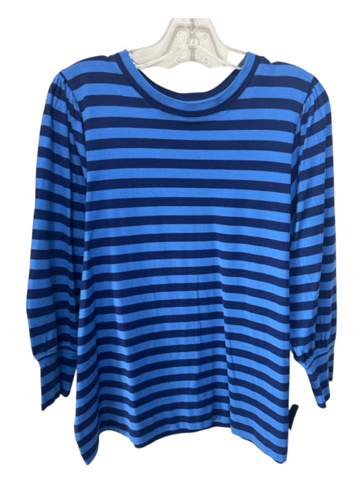 Ann Mashburn Size M Blue & Navy Cotton 3/4 Puff Sleeve Stripe Top Blue & Navy / M