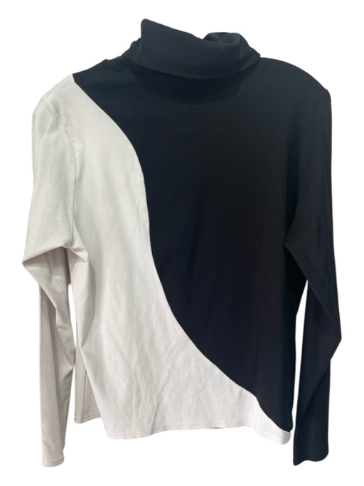 Crosby Size M Black & White Cotton Blend Turtleneck Colorblock Long Sleeve Top Black & White / M