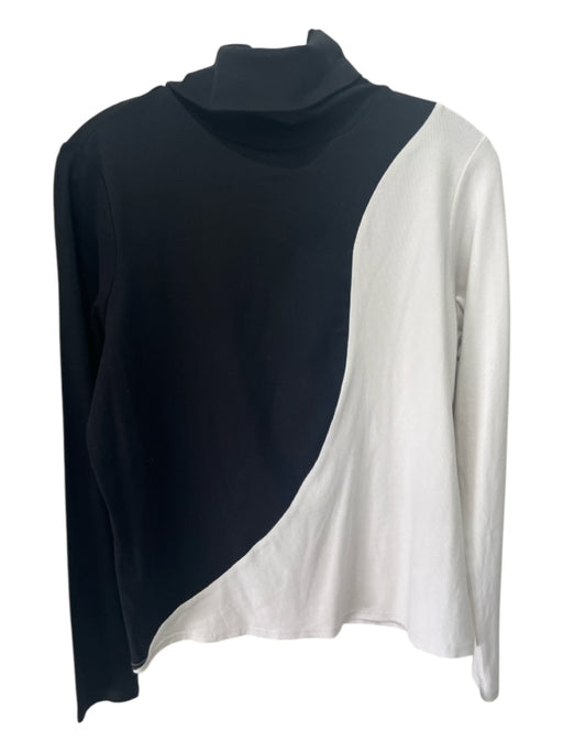 Crosby Size M Black & White Cotton Blend Turtleneck Colorblock Long Sleeve Top Black & White / M