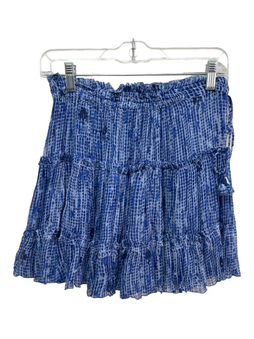 Poupette St. Barth Size XS Blue Silk Printed Tiered Elastic Waist Skirt Blue / XS