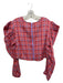 Koch Size L Red, Blue, Gold Cotton Plaid Metallic Thread Long Sleeve Boxy Top Red, Blue, Gold / L