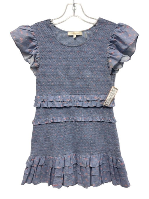 Loveshackfancy Size XS Light Blue & Pink Cotton Scoop Neck Elastic Body Dress Light Blue & Pink / XS