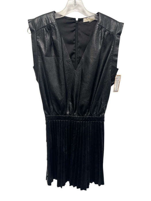 Ramy Brook Size 00 Black Polyester Faux Leather Back Zip V Neck Dress Black / 00