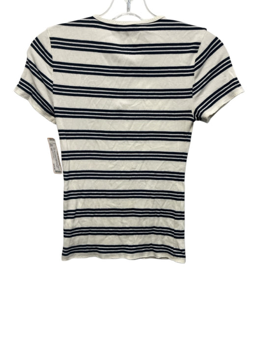 J.Crew Black Label Size XS Navy Blue & White Cotton Blend Crew Neck Ribbed Top Navy Blue & White / XS