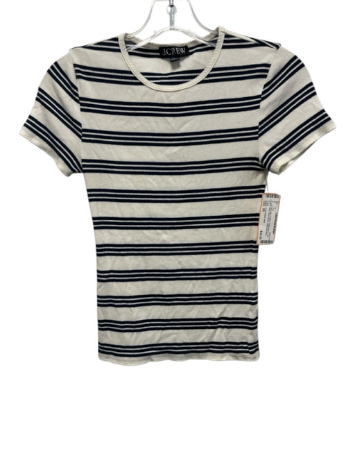 J.Crew Black Label Size XS Navy Blue & White Cotton Blend Crew Neck Ribbed Top Navy Blue & White / XS