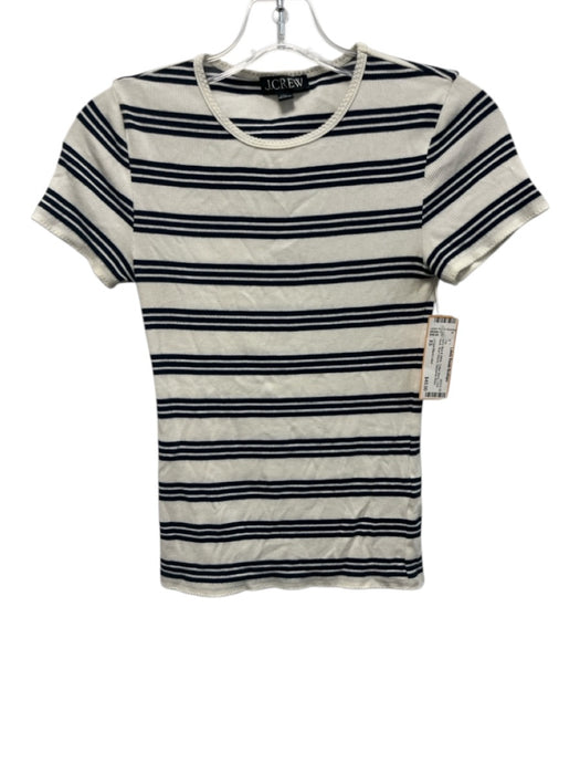 J.Crew Black Label Size XS Navy Blue & White Cotton Blend Crew Neck Ribbed Top Navy Blue & White / XS