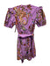 Farm Rio Size XXS Purple, Orange, & Multi Cotton Short Puff Sleeve V Neck Romper Purple, Orange, & Multi / XXS