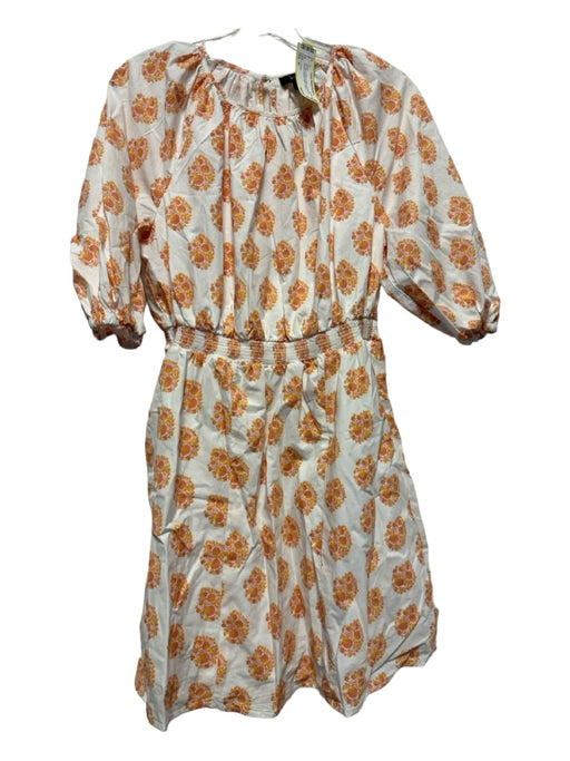 J. Crew Size M Orange & White Cotton 3/4 Sleeve Flowers Elastic Waist Dress Orange & White / M