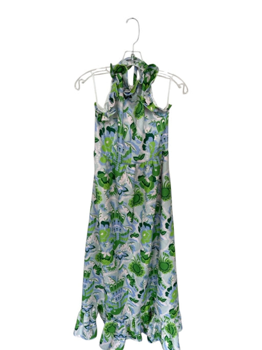 CK Bradley Size M Green & White Floral Halter Ruffle Maxi Dress Green & White / M